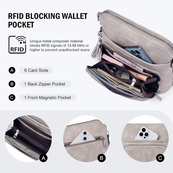 Functional Vegan Leather Shoulder Handbag with Magnetic Closure and Card Slots - Picture 3 of 7